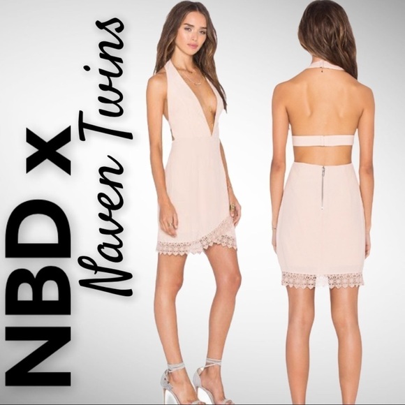 NWT NBD x NAVEN TWINS Lover of Mine Blush Open Back Mini Dress, Size Medium - Picture 1 of 7